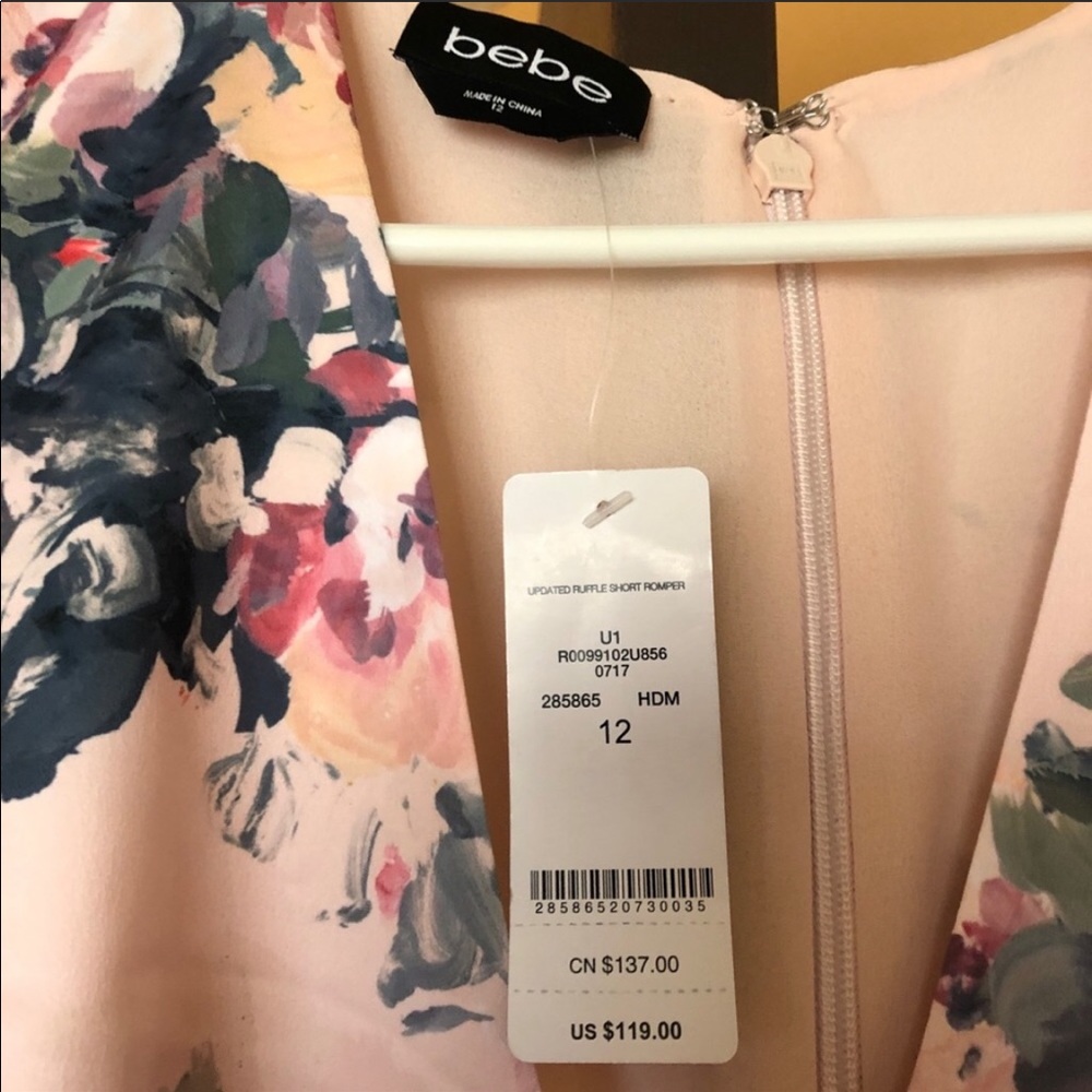BEBE Pink Floral Romper NWT - Picture 2 of 7